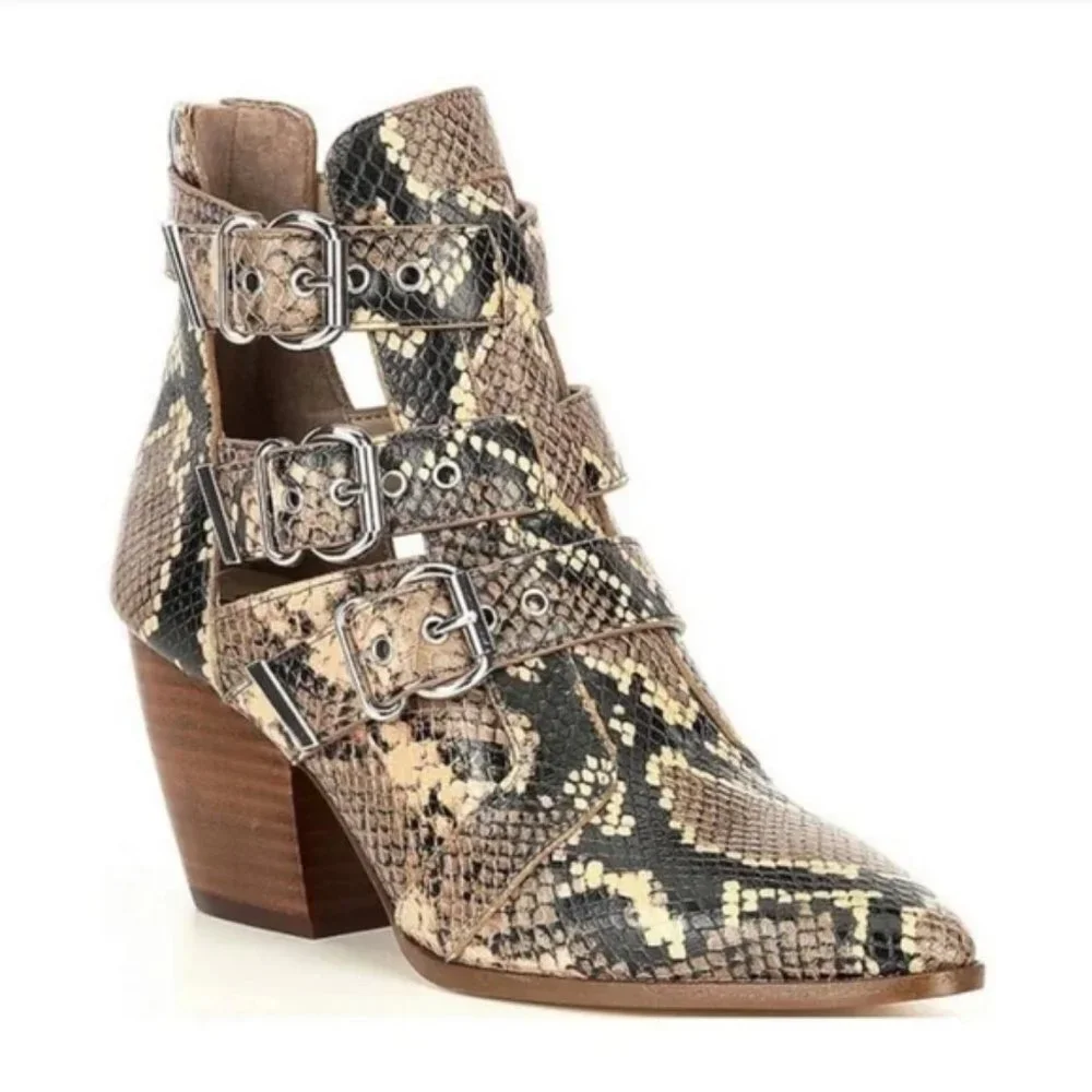 New GIANNI BINI Jam Out Snake 3 Buckle Western Ankle Booties SZ 6.5